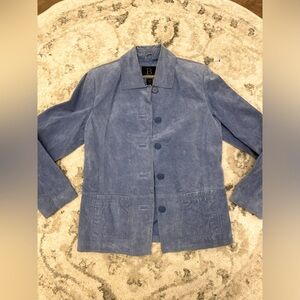 Vintage Light Blue Leather Jacket Button Up Size M